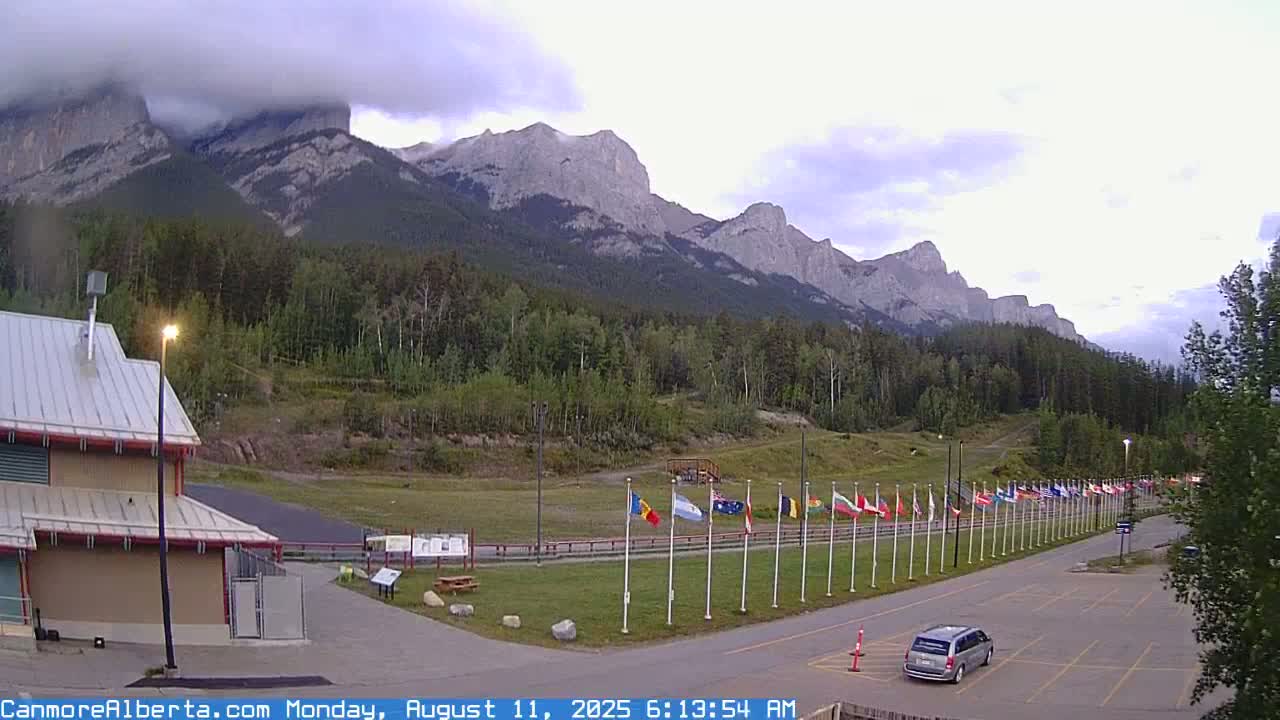 Canmore Nordic Centre Ski Slope & Mt. Rundle View Live Cam - Canmore, Alberta's Rockies, Alberta, Canada