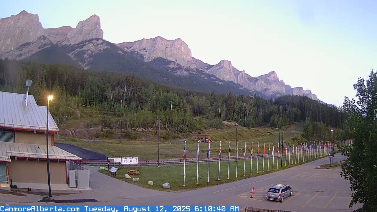 Canmore Nordic Centre Ski Slope & Mt. Rundle View Live Cam - Canmore, Alberta's Rockies, Alberta, Canada