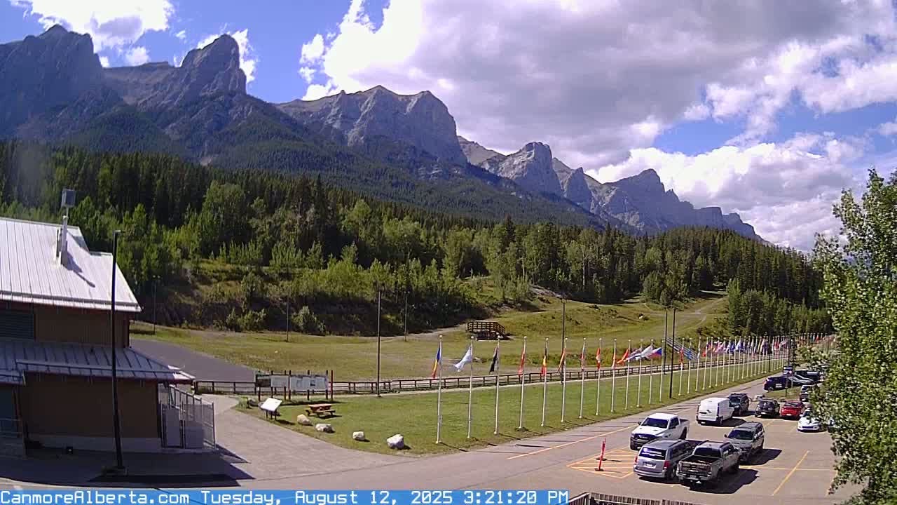 Canmore Nordic Centre Ski Slope & Mt. Rundle View Live Cam - Canmore, Alberta's Rockies, Alberta, Canada