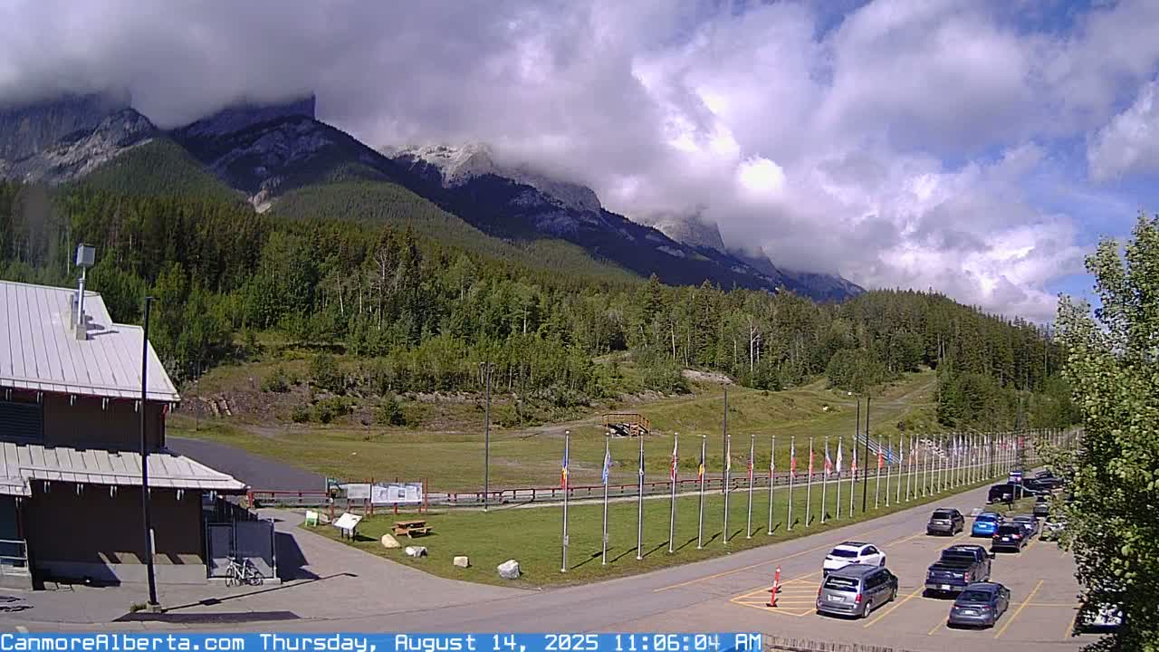 Canmore Nordic Centre Ski Slope & Mt. Rundle View Live Cam - Canmore, Alberta's Rockies, Alberta, Canada