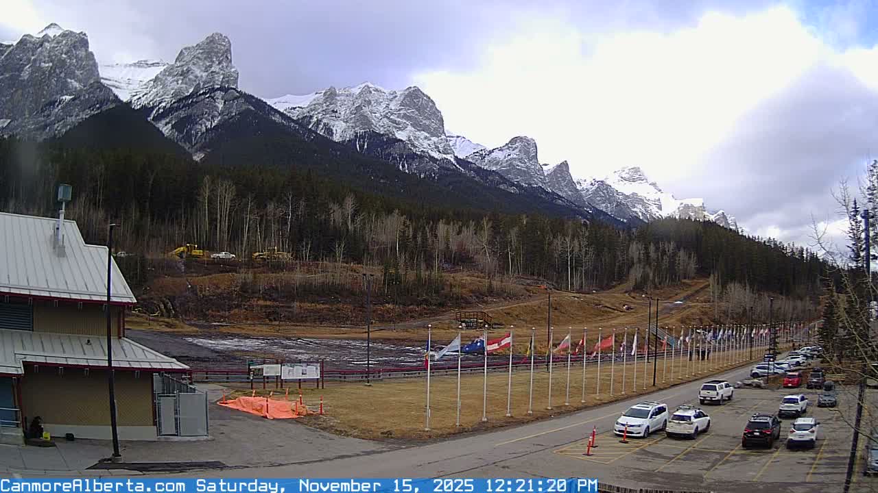 Canmore Nordic Centre Ski Slope & Mt. Rundle View Live Cam - Canmore, Alberta's Rockies, Alberta, Canada