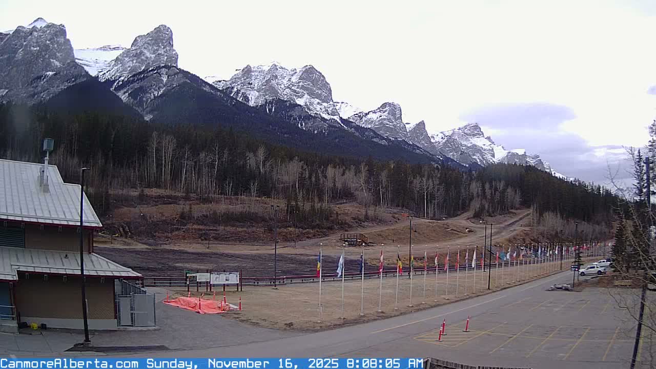 Canmore Nordic Centre Ski Slope & Mt. Rundle View Live Cam - Canmore, Alberta's Rockies, Alberta, Canada
