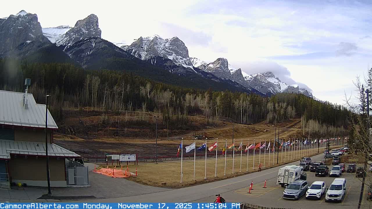 Canmore Nordic Centre Ski Slope & Mt. Rundle View Live Cam - Canmore, Alberta's Rockies, Alberta, Canada