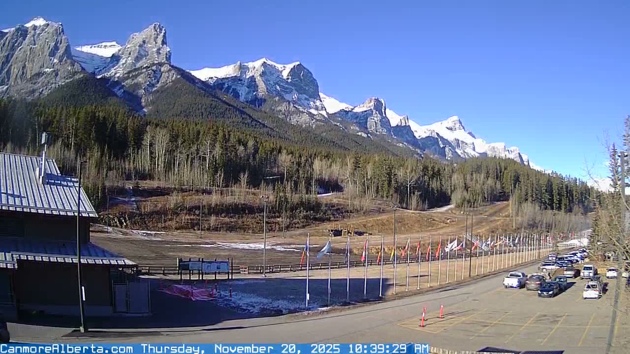 Canmore Nordic Centre Ski Slope & Mt. Rundle View Live Cam - Canmore, Alberta's Rockies, Alberta, Canada