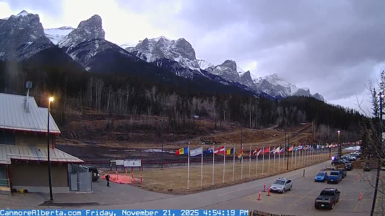 Canmore Nordic Centre Ski Slope & Mt. Rundle View Live Cam - Canmore, Alberta's Rockies, Alberta, Canada