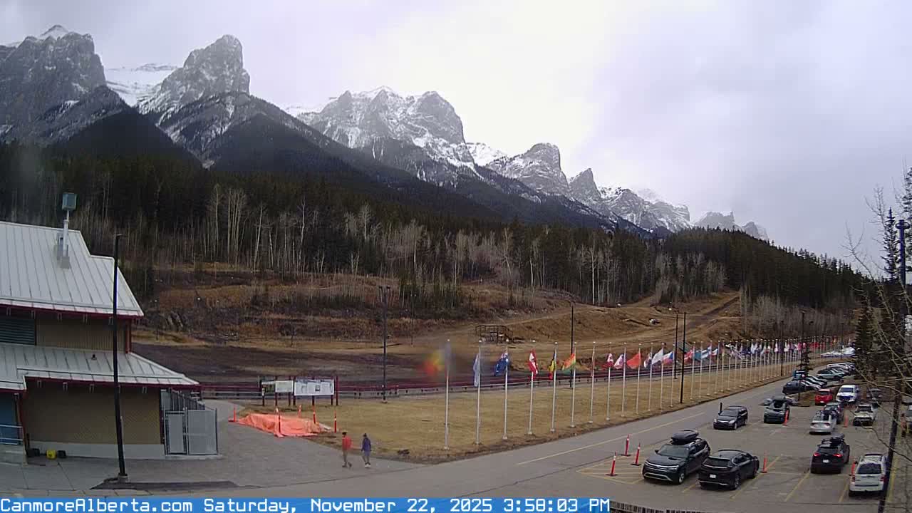 Canmore Nordic Centre Ski Slope & Mt. Rundle View Live Cam - Canmore, Alberta's Rockies, Alberta, Canada