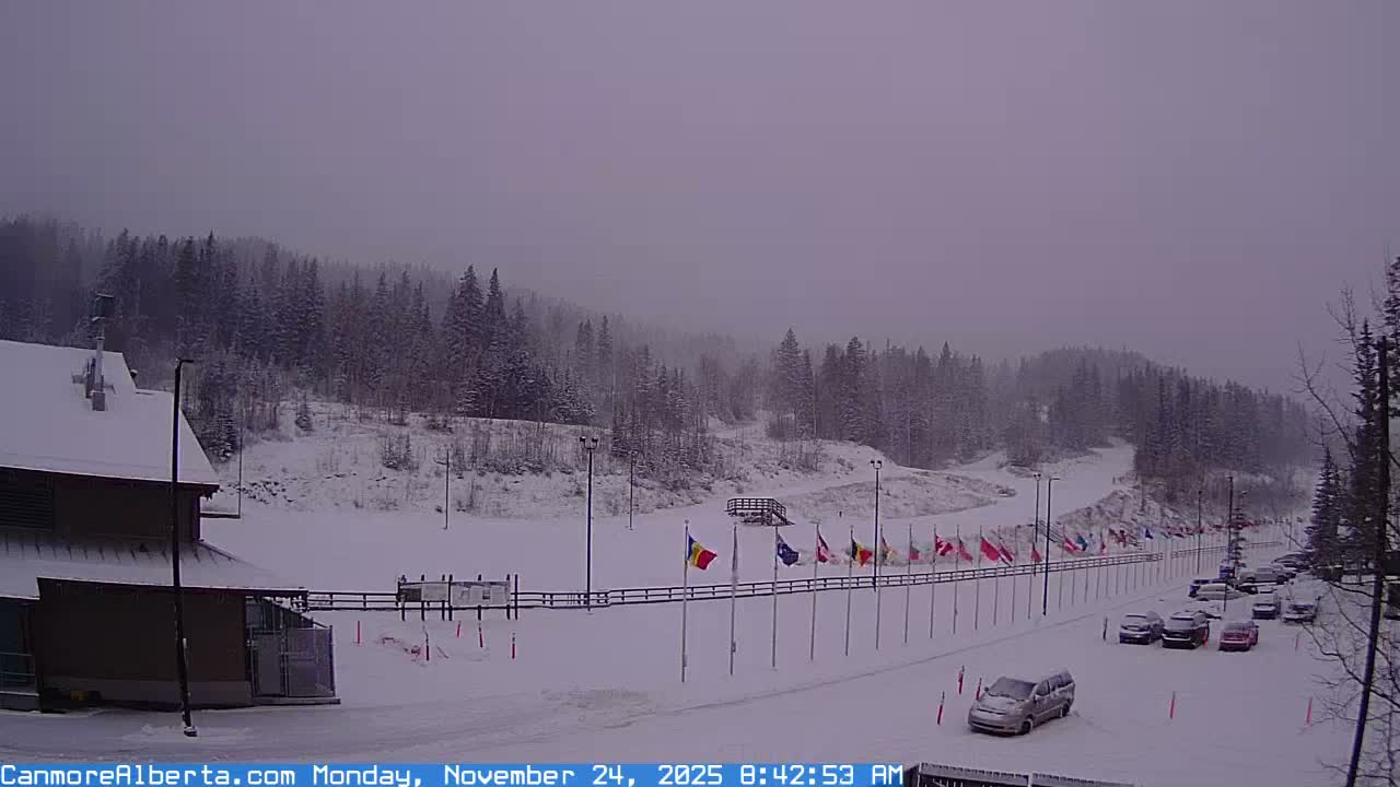 Canmore Nordic Centre Ski Slope & Mt. Rundle View Live Cam - Canmore, Alberta's Rockies, Alberta, Canada