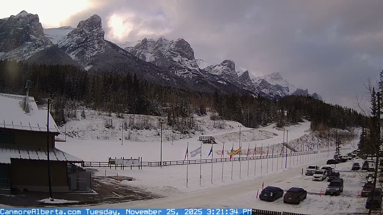 Canmore Nordic Centre Ski Slope & Mt. Rundle View Live Cam - Canmore, Alberta's Rockies, Alberta, Canada