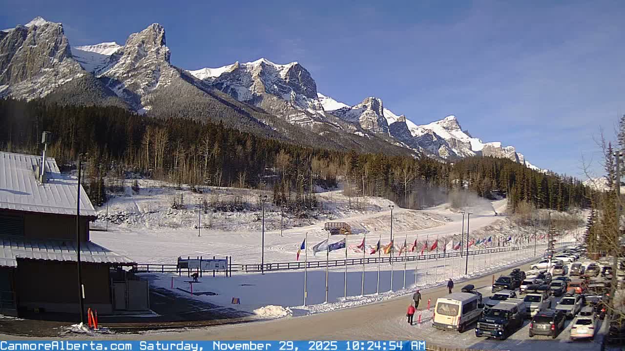 Canmore Nordic Centre Ski Slope & Mt. Rundle View Live Cam - Canmore, Alberta's Rockies, Alberta, Canada