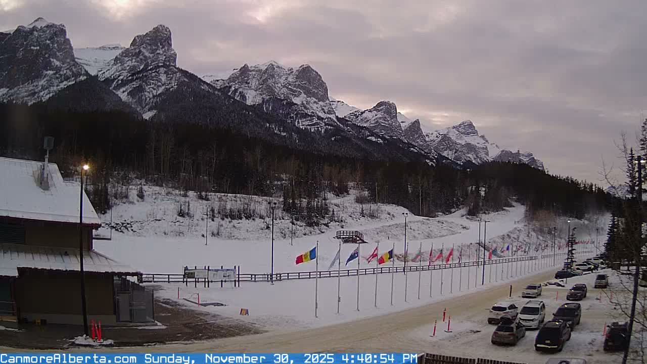 Canmore Nordic Centre Ski Slope & Mt. Rundle View Live Cam - Canmore, Alberta's Rockies, Alberta, Canada