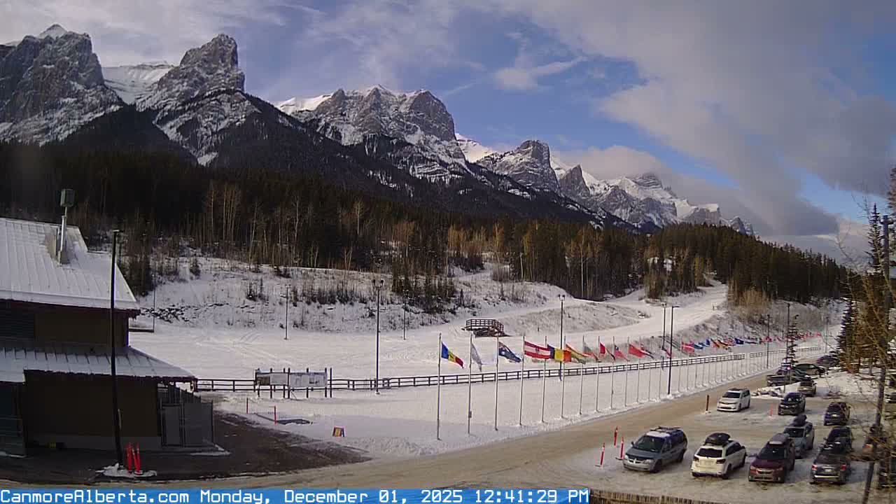 Canmore Nordic Centre Ski Slope & Mt. Rundle View Live Cam - Canmore, Alberta's Rockies, Alberta, Canada