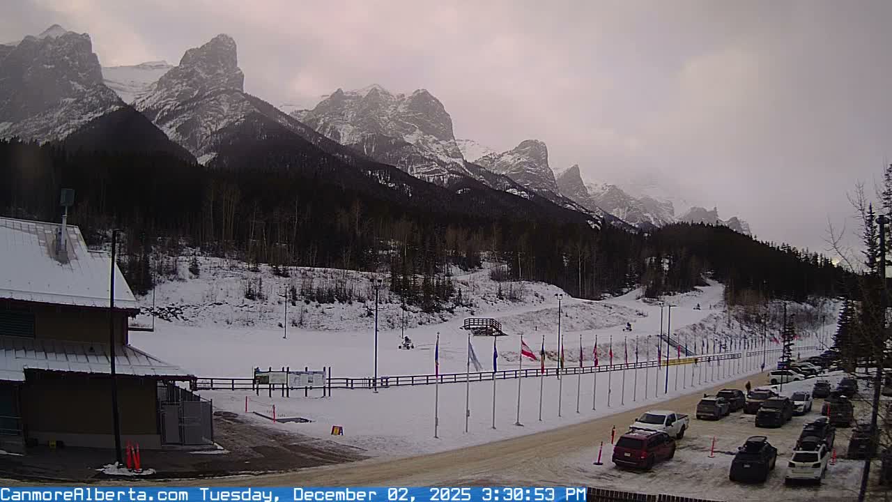 Canmore Nordic Centre Ski Slope & Mt. Rundle View Live Cam - Canmore, Alberta's Rockies, Alberta, Canada