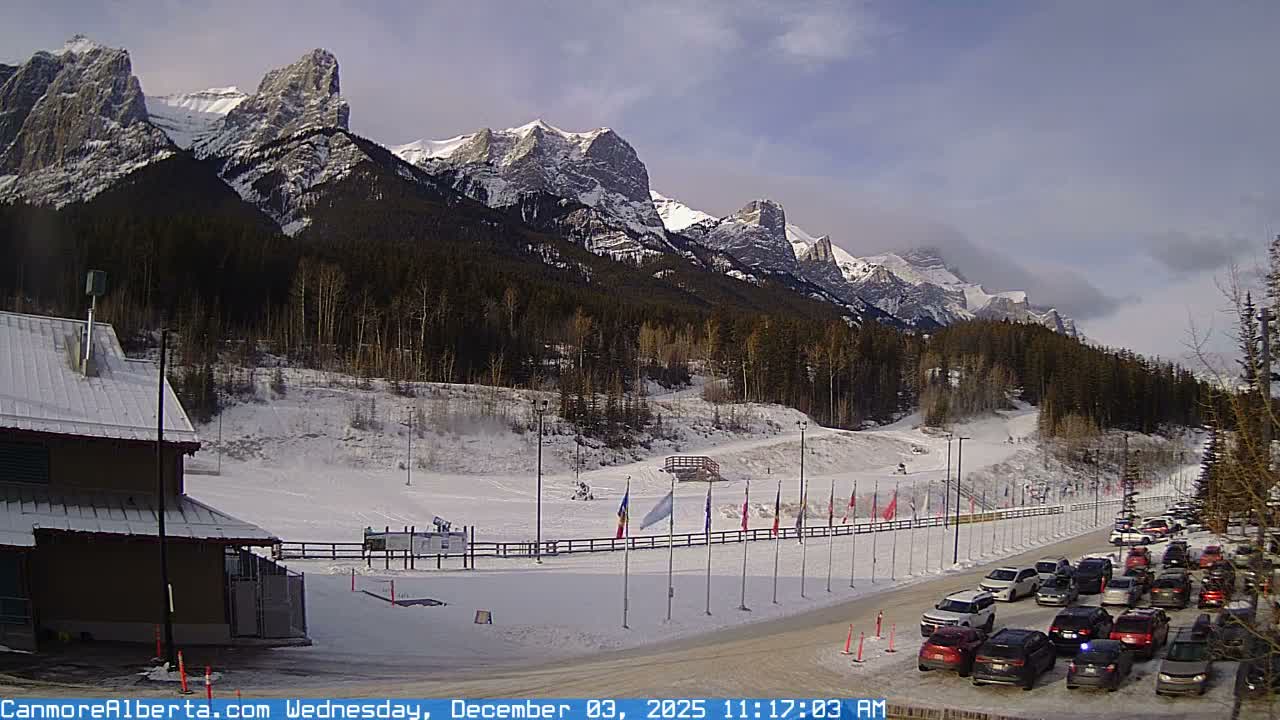 Canmore Nordic Centre Ski Slope & Mt. Rundle View Live Cam - Canmore, Alberta's Rockies, Alberta, Canada