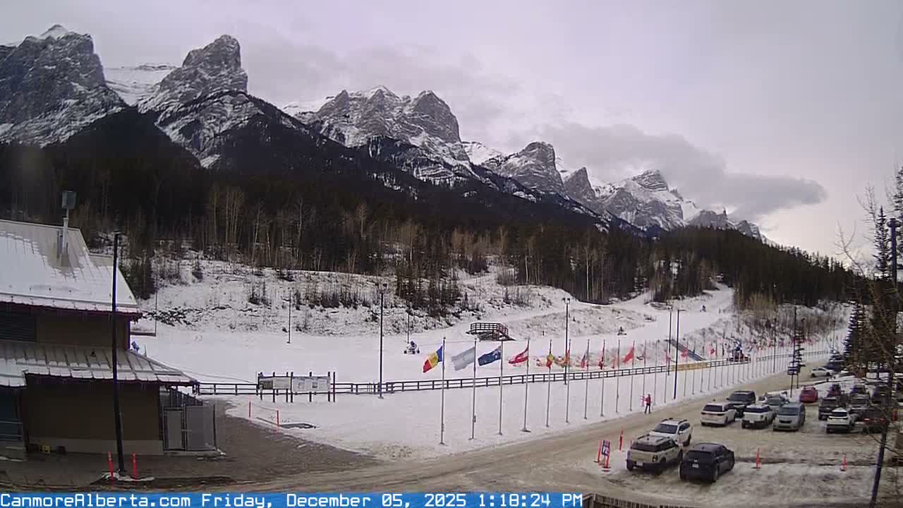 Canmore Nordic Centre Ski Slope & Mt. Rundle View Live Cam - Canmore, Alberta's Rockies, Alberta, Canada