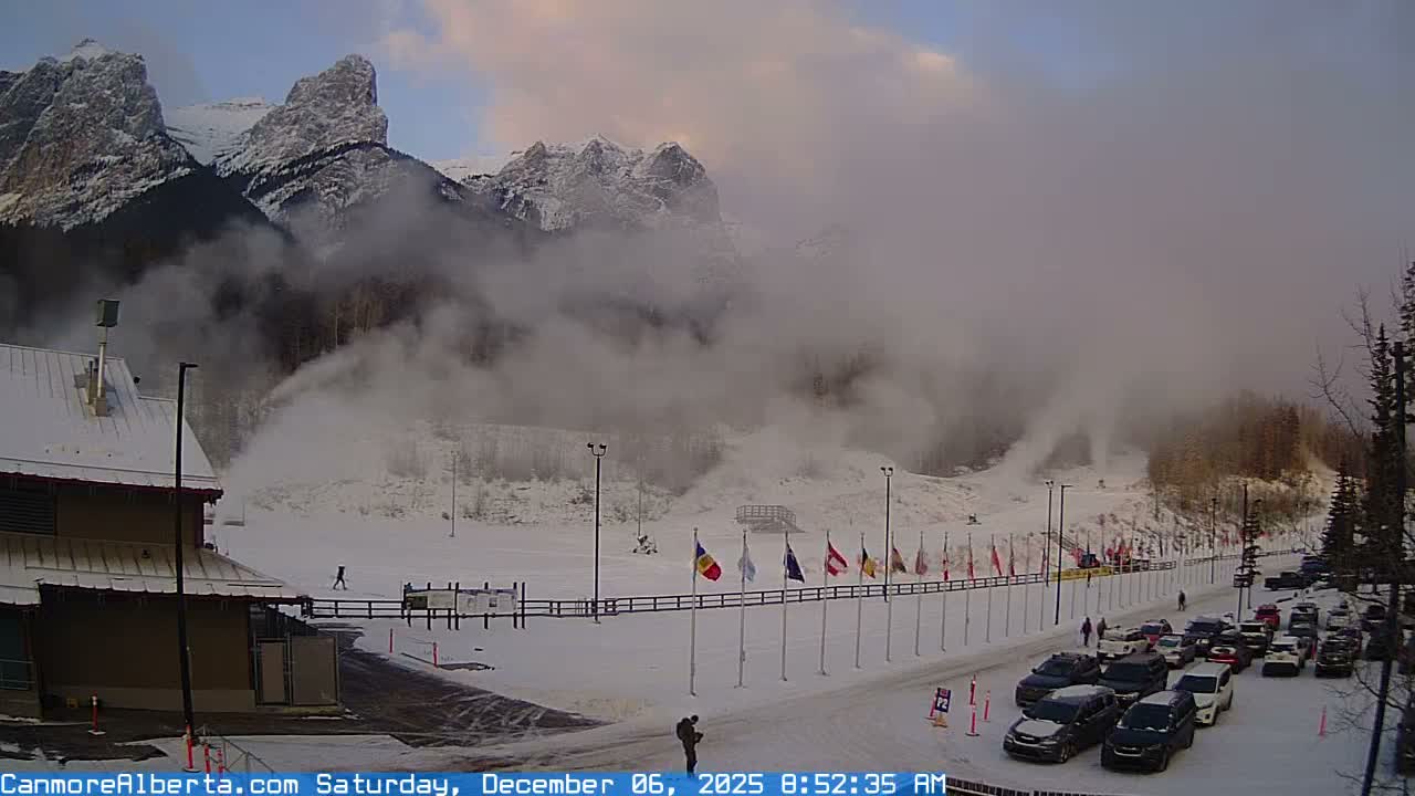 Canmore Nordic Centre Ski Slope & Mt. Rundle View Live Cam - Canmore, Alberta's Rockies, Alberta, Canada