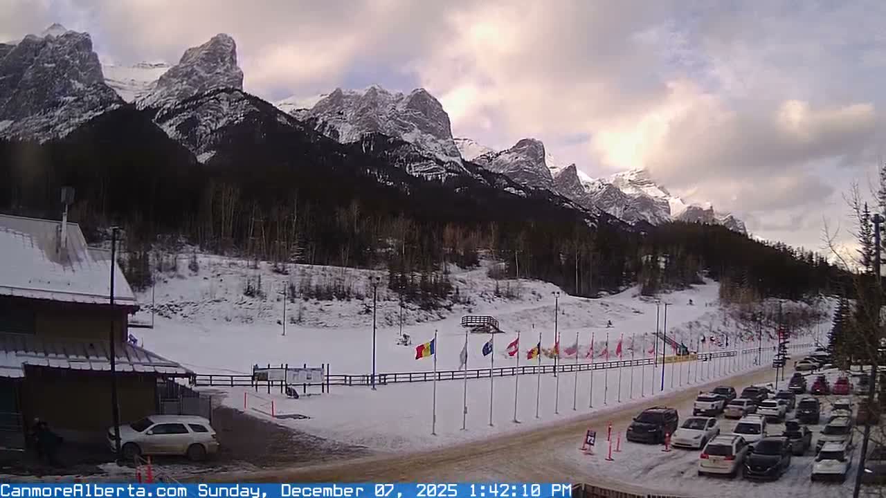 Canmore Nordic Centre Ski Slope & Mt. Rundle View Live Cam - Canmore, Alberta's Rockies, Alberta, Canada