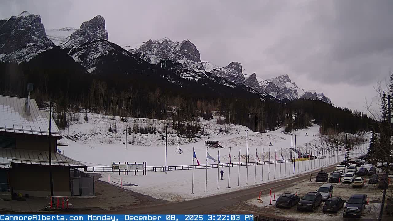 Canmore Nordic Centre Ski Slope & Mt. Rundle View Live Cam - Canmore, Alberta's Rockies, Alberta, Canada