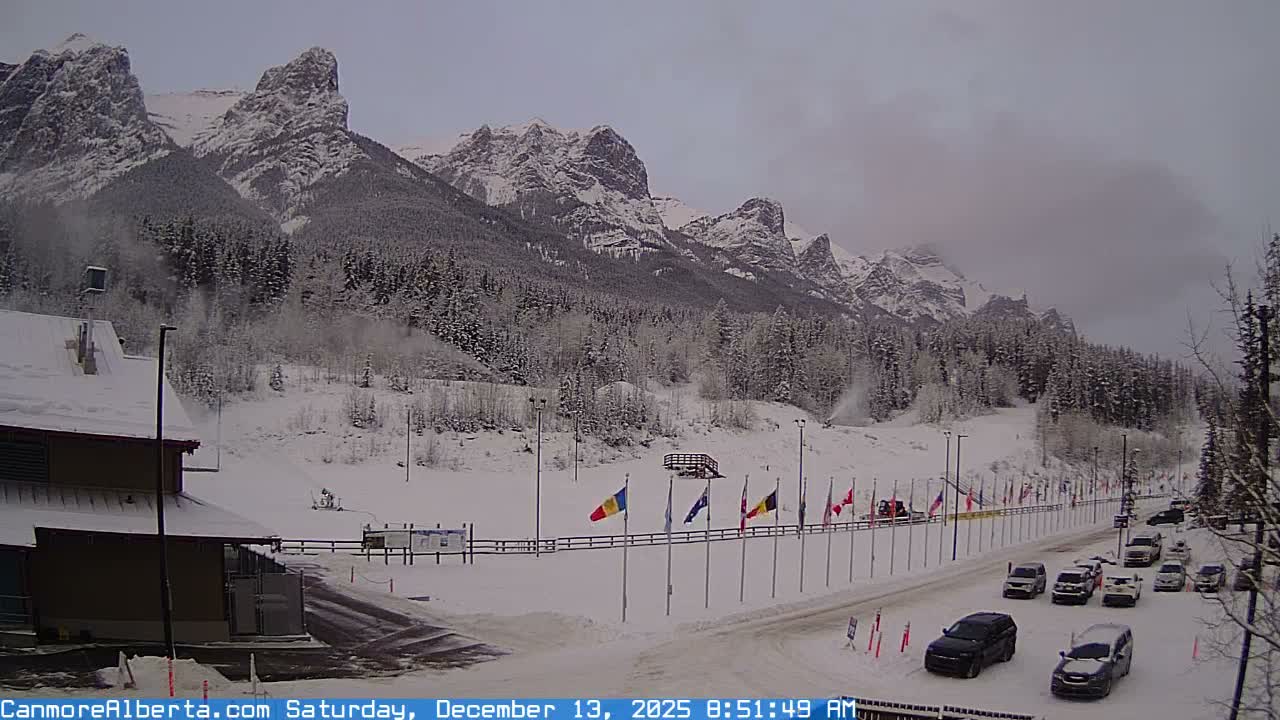 Canmore Nordic Centre Ski Slope & Mt. Rundle View Live Cam - Canmore, Alberta's Rockies, Alberta, Canada