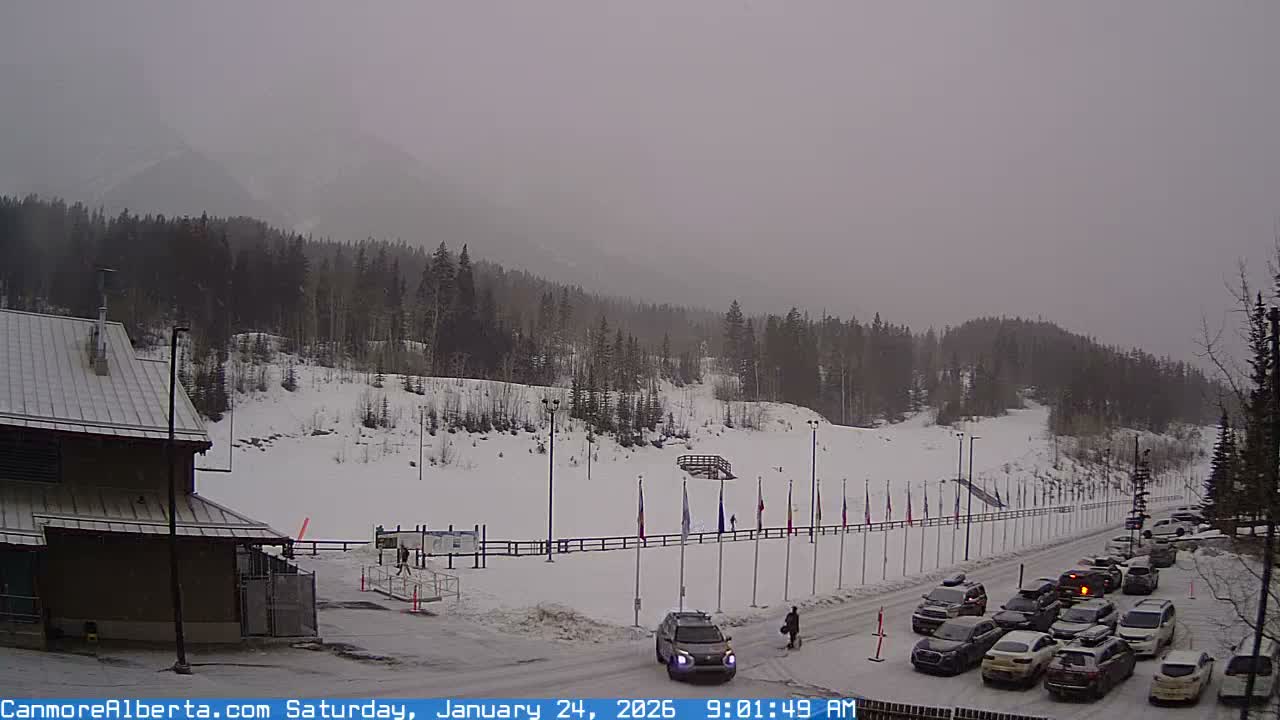 Canmore Nordic Centre Ski Slope & Mt. Rundle View Live Cam - Canmore, Alberta's Rockies, Alberta, Canada