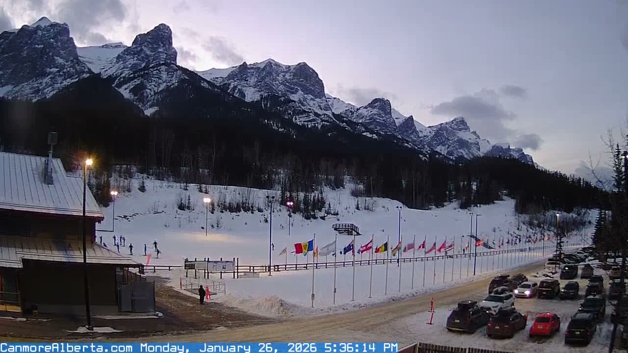 Canmore Nordic Centre Ski Slope & Mt. Rundle View Live Cam - Canmore, Alberta's Rockies, Alberta, Canada