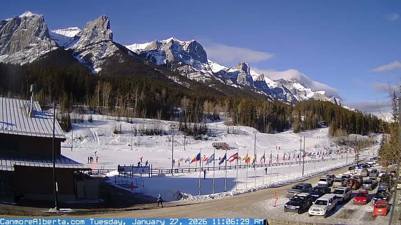 Canmore Nordic Centre Ski Slope & Mt. Rundle View Live Cam - Canmore, Alberta's Rockies, Alberta, Canada