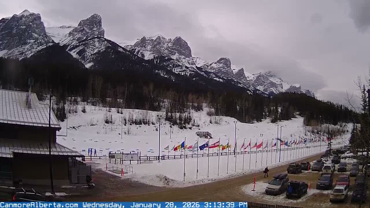 Canmore Nordic Centre Ski Slope & Mt. Rundle View Live Cam - Canmore, Alberta's Rockies, Alberta, Canada