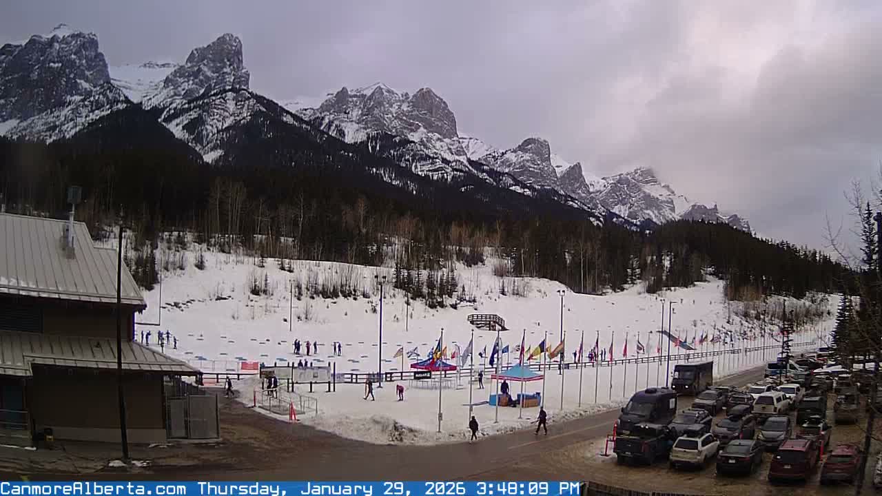 Canmore Nordic Centre Ski Slope & Mt. Rundle View Live Cam - Canmore, Alberta's Rockies, Alberta, Canada