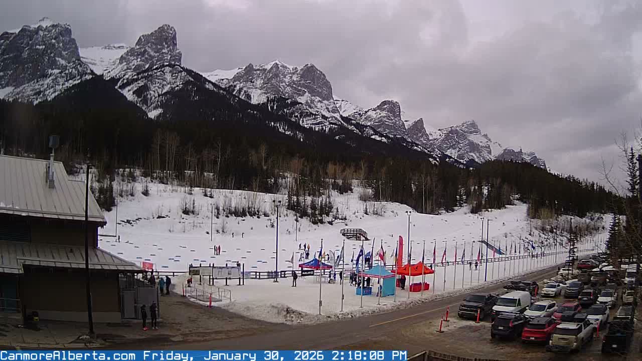 Canmore Nordic Centre Ski Slope & Mt. Rundle View Live Cam - Canmore, Alberta's Rockies, Alberta, Canada