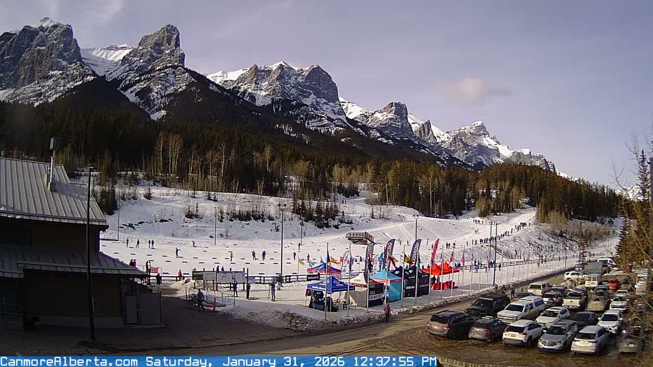 Canmore Nordic Centre Ski Slope & Mt. Rundle View Live Cam - Canmore, Alberta's Rockies, Alberta, Canada