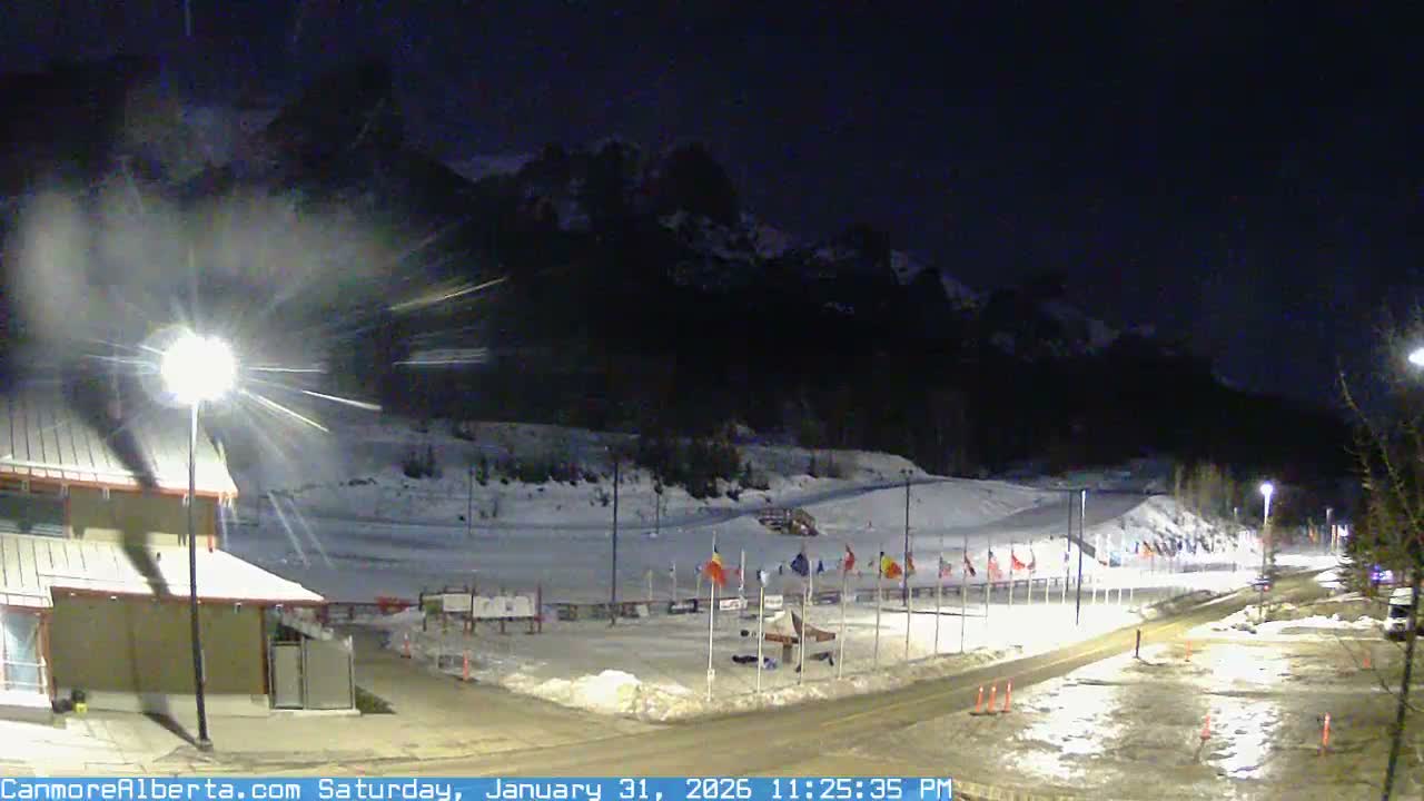 Canmore Nordic Centre Ski Slope & Mt. Rundle View Live Cam - Canmore, Alberta's Rockies, Alberta, Canada
