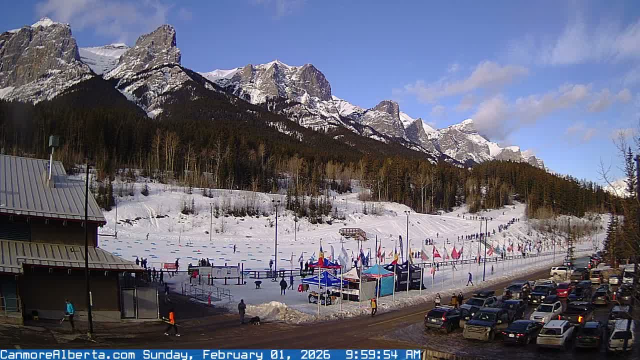 Canmore Nordic Centre Ski Slope & Mt. Rundle View Live Cam - Canmore, Alberta's Rockies, Alberta, Canada