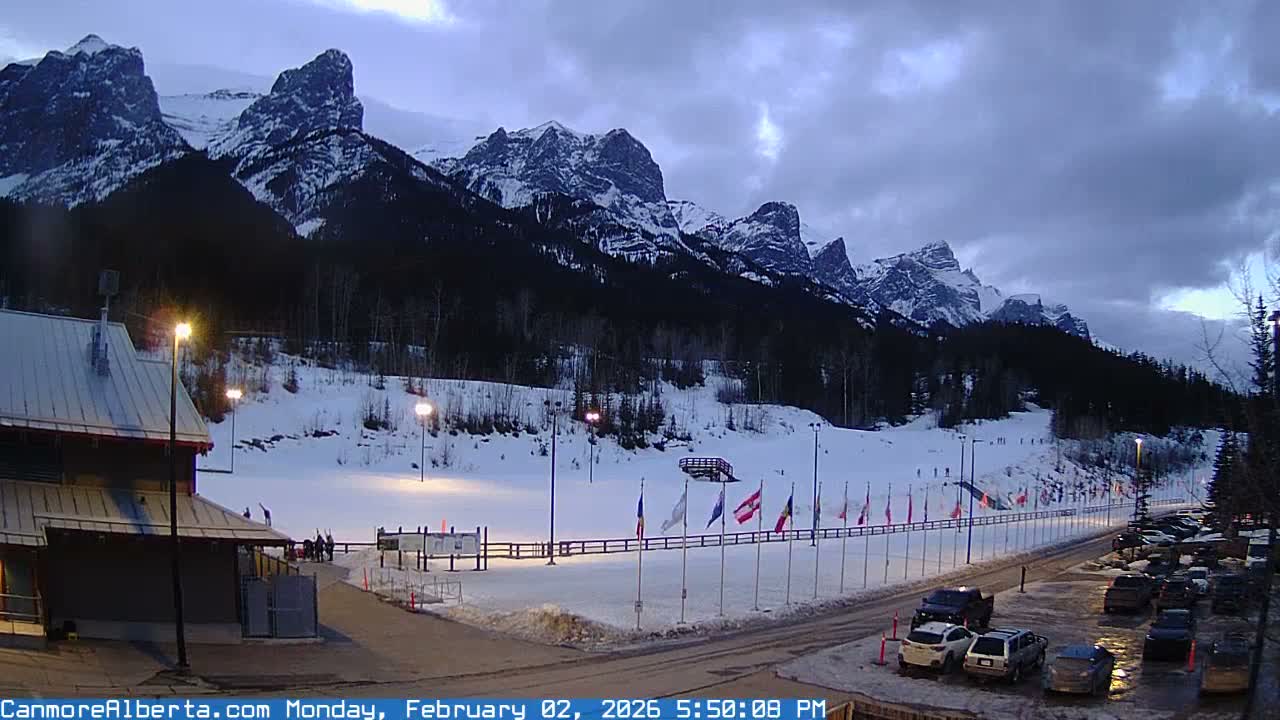 Canmore Nordic Centre Ski Slope & Mt. Rundle View Live Cam - Canmore, Alberta's Rockies, Alberta, Canada