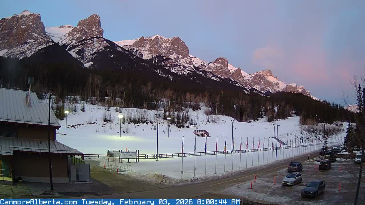 Canmore Nordic Centre Ski Slope & Mt. Rundle View Live Cam - Canmore, Alberta's Rockies, Alberta, Canada