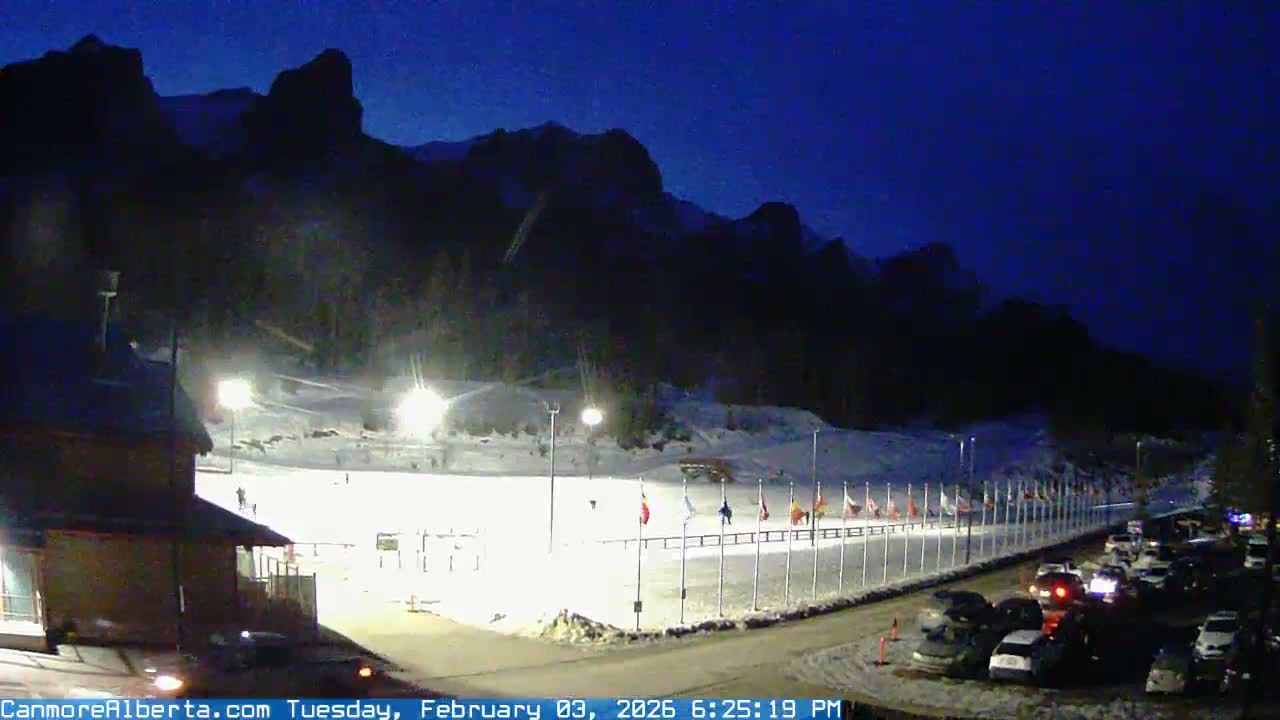 Canmore Nordic Centre Ski Slope & Mt. Rundle View Live Cam - Canmore, Alberta's Rockies, Alberta, Canada