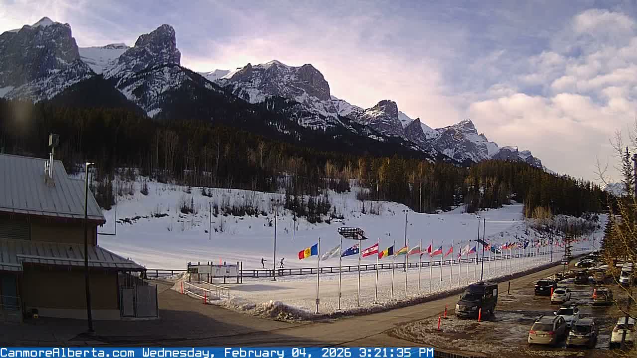 Canmore Nordic Centre Ski Slope & Mt. Rundle View Live Cam - Canmore, Alberta's Rockies, Alberta, Canada