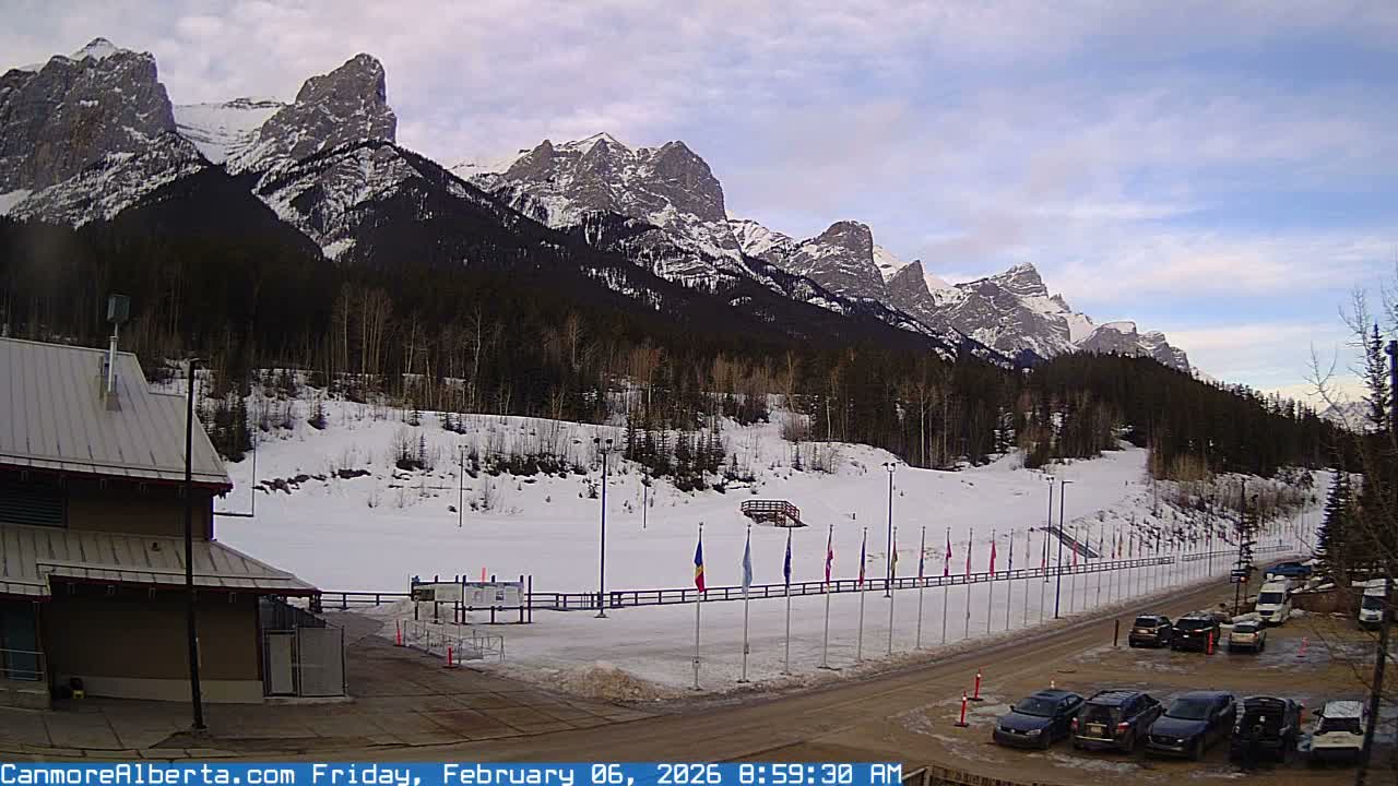 Canmore Nordic Centre Ski Slope & Mt. Rundle View Live Cam - Canmore, Alberta's Rockies, Alberta, Canada