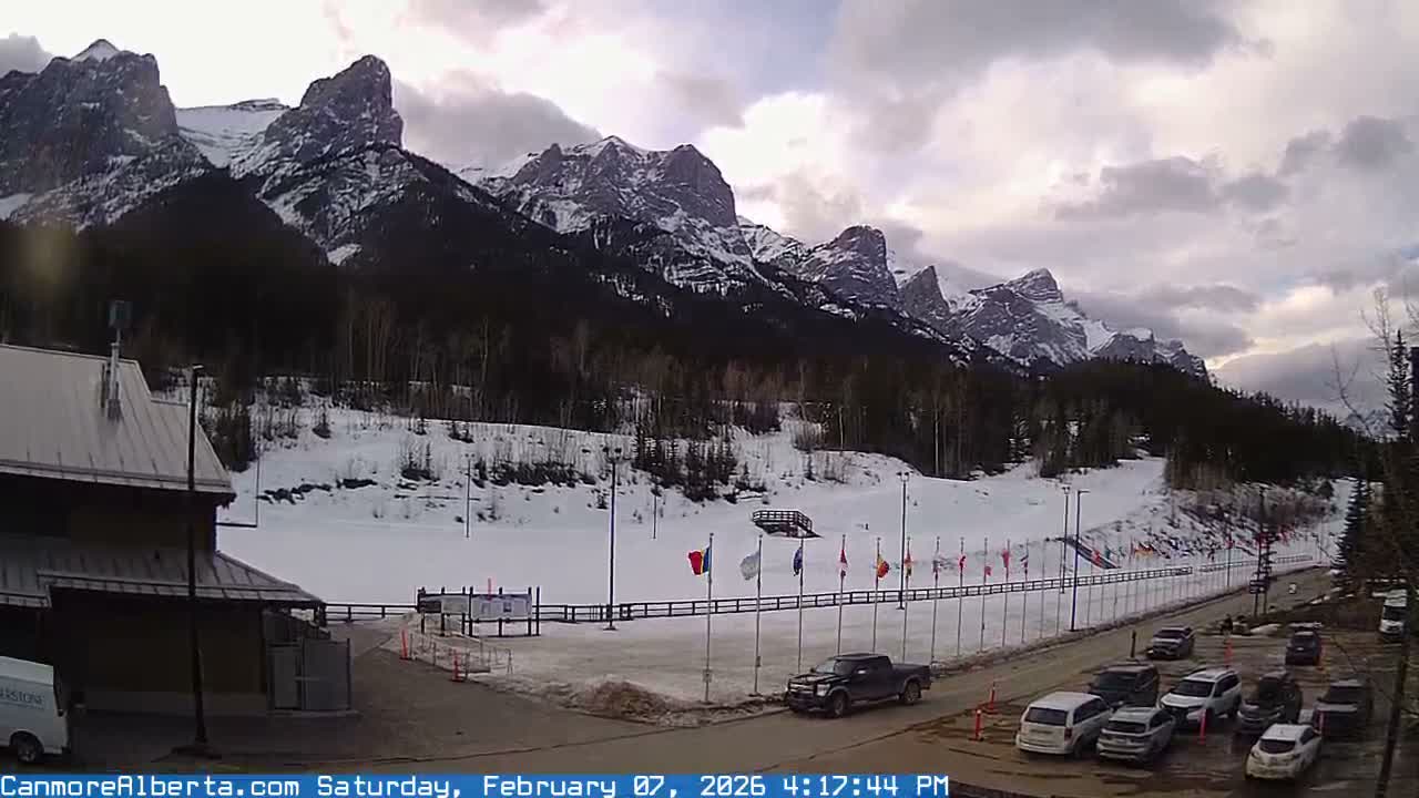Canmore Nordic Centre Ski Slope & Mt. Rundle View Live Cam - Canmore, Alberta's Rockies, Alberta, Canada