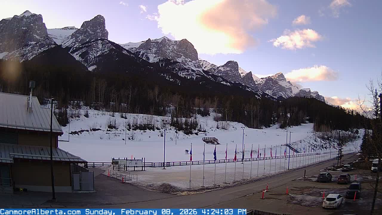 Canmore Nordic Centre Ski Slope & Mt. Rundle View Live Cam - Canmore, Alberta's Rockies, Alberta, Canada