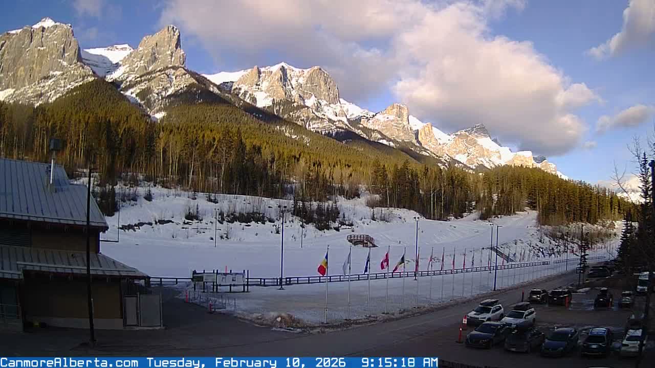 Canmore Nordic Centre Ski Slope & Mt. Rundle View Live Cam - Canmore, Alberta's Rockies, Alberta, Canada