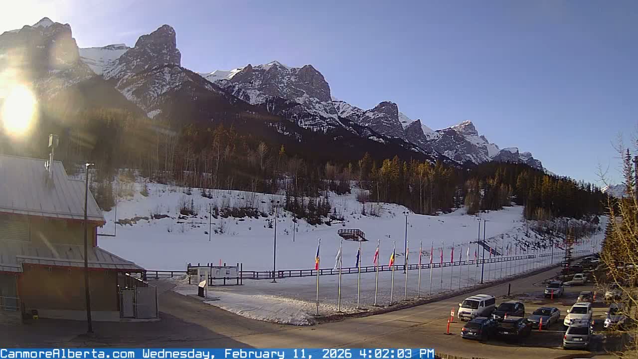 Canmore Nordic Centre Ski Slope & Mt. Rundle View Live Cam - Canmore, Alberta's Rockies, Alberta, Canada