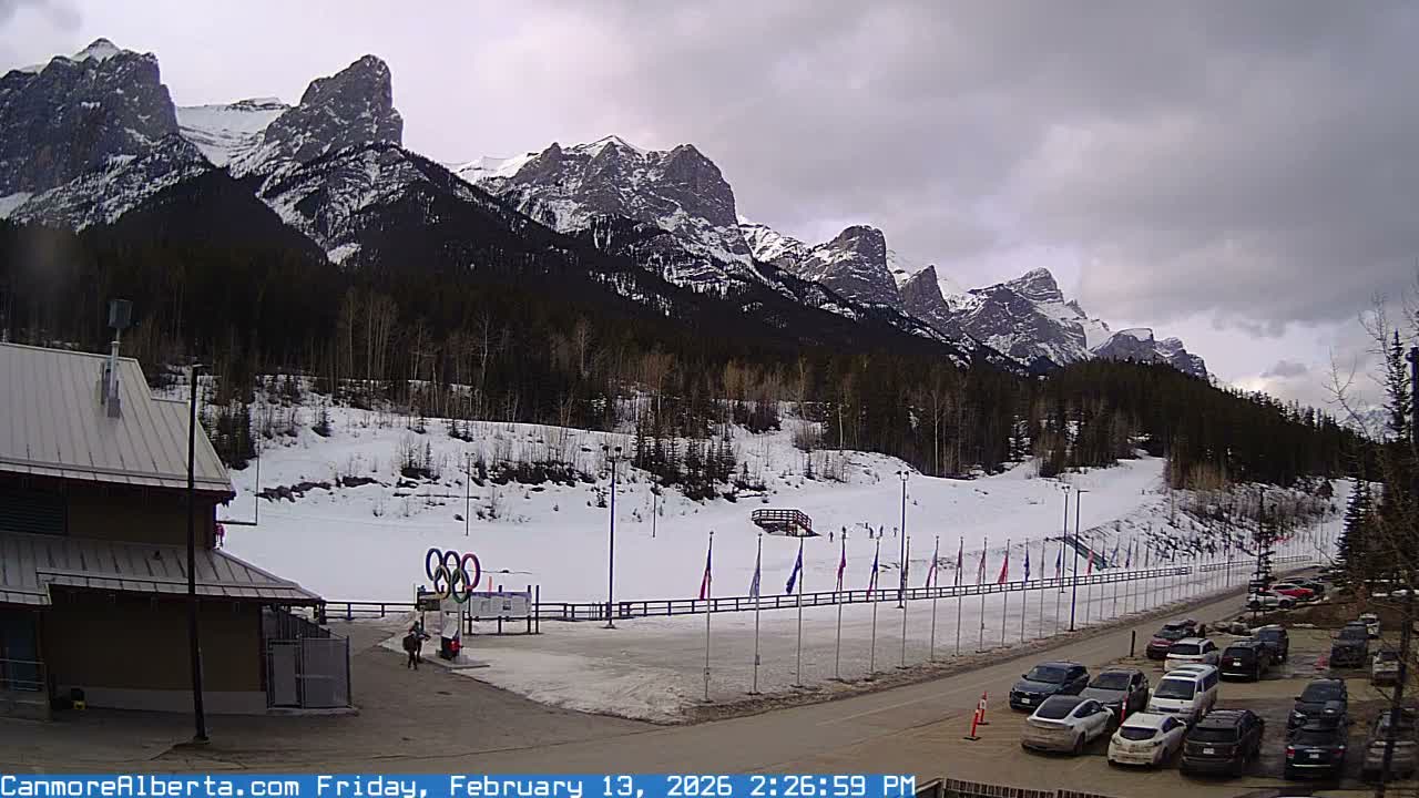 Canmore Nordic Centre Ski Slope & Mt. Rundle View Live Cam - Canmore, Alberta's Rockies, Alberta, Canada