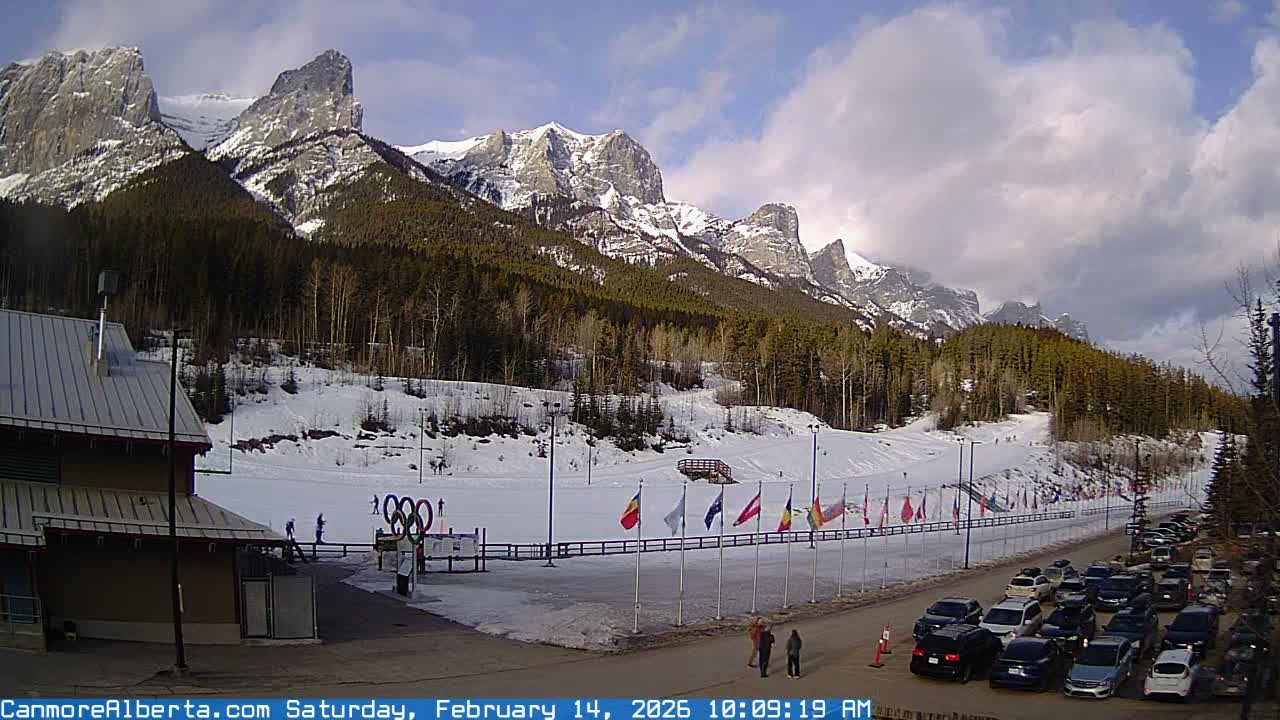 Canmore Nordic Centre Ski Slope & Mt. Rundle View Live Cam - Canmore, Alberta's Rockies, Alberta, Canada