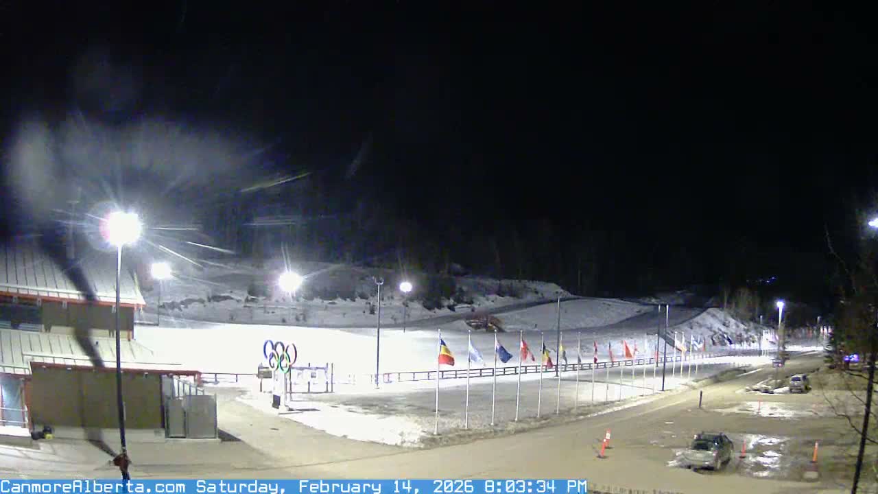 Canmore Nordic Centre Ski Slope & Mt. Rundle View Live Cam - Canmore, Alberta's Rockies, Alberta, Canada