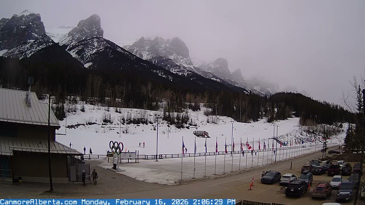 Canmore Nordic Centre Ski Slope & Mt. Rundle View Live Cam - Canmore, Alberta's Rockies, Alberta, Canada