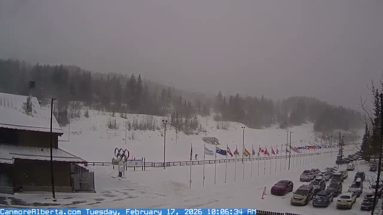 Canmore Nordic Centre Ski Slope & Mt. Rundle View Live Cam - Canmore, Alberta's Rockies, Alberta, Canada