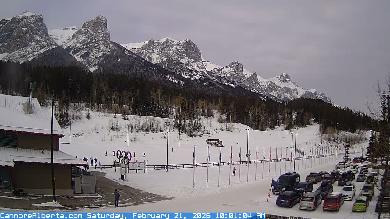Canmore Nordic Centre Ski Slope & Mt. Rundle View Live Cam - Canmore, Alberta's Rockies, Alberta, Canada