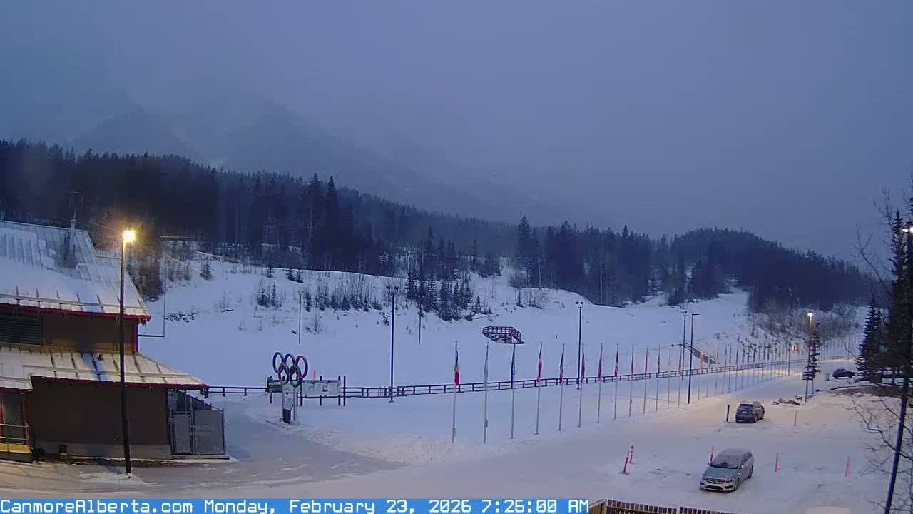 Canmore Nordic Centre Ski Slope & Mt. Rundle View Live Cam - Canmore, Alberta's Rockies, Alberta, Canada