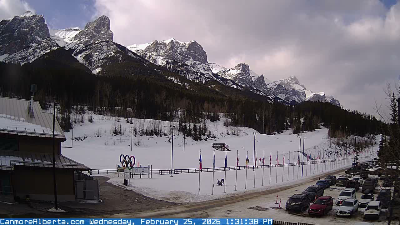 Canmore Nordic Centre Ski Slope & Mt. Rundle View Live Cam - Canmore, Alberta's Rockies, Alberta, Canada