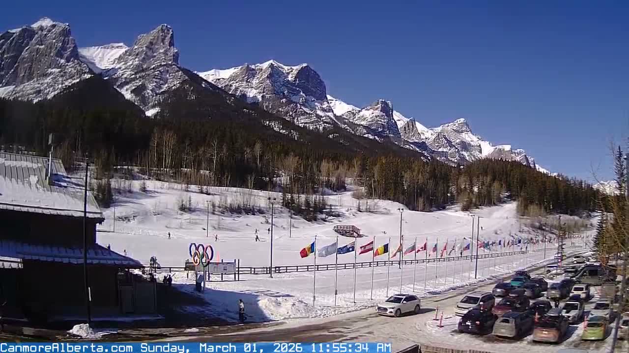 Canmore Nordic Centre Ski Slope & Mt. Rundle View Live Cam - Canmore, Alberta's Rockies, Alberta, Canada