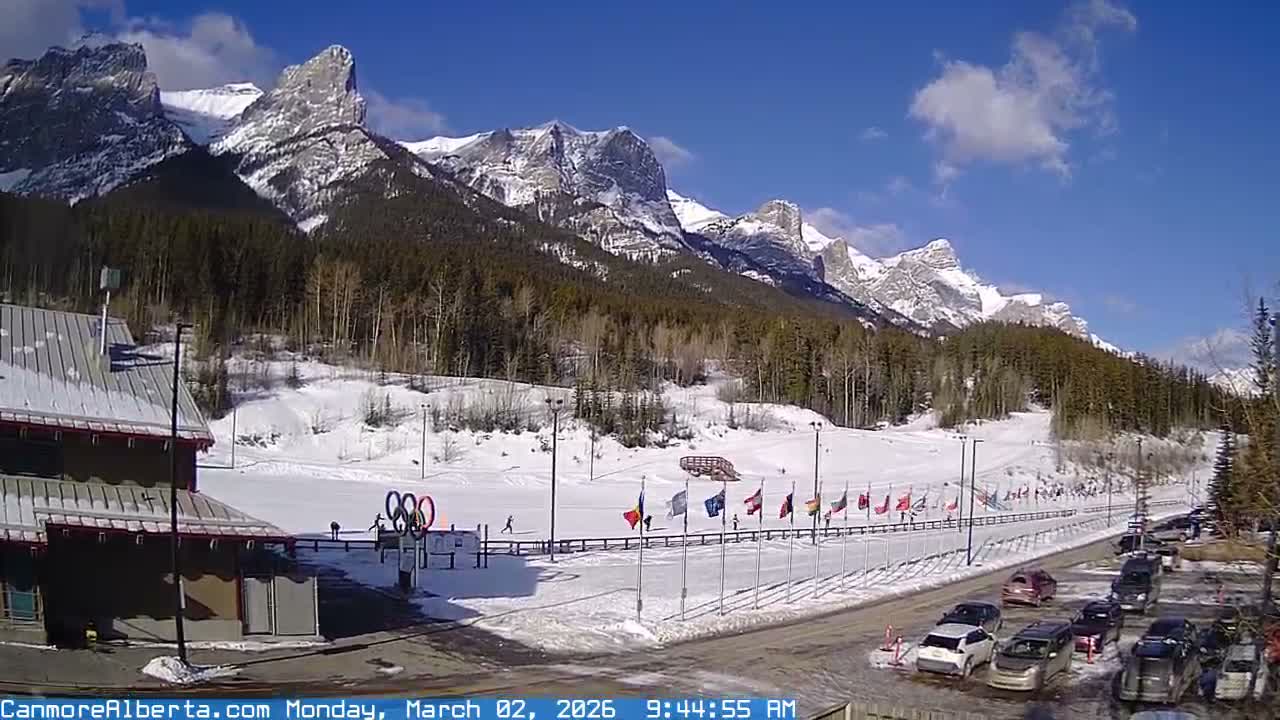 Canmore Nordic Centre Ski Slope & Mt. Rundle View Live Cam - Canmore, Alberta's Rockies, Alberta, Canada
